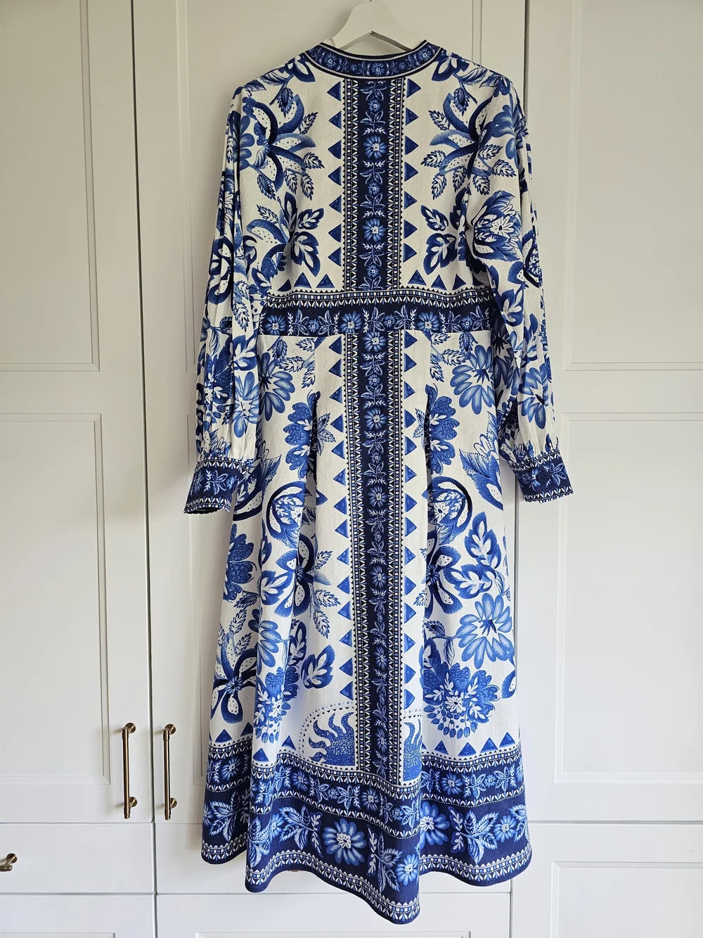 Caroline Constas Blue & White Floral Tapestry Lenzing Trim Linen Dress NWT $360 - Picture 5 of 8